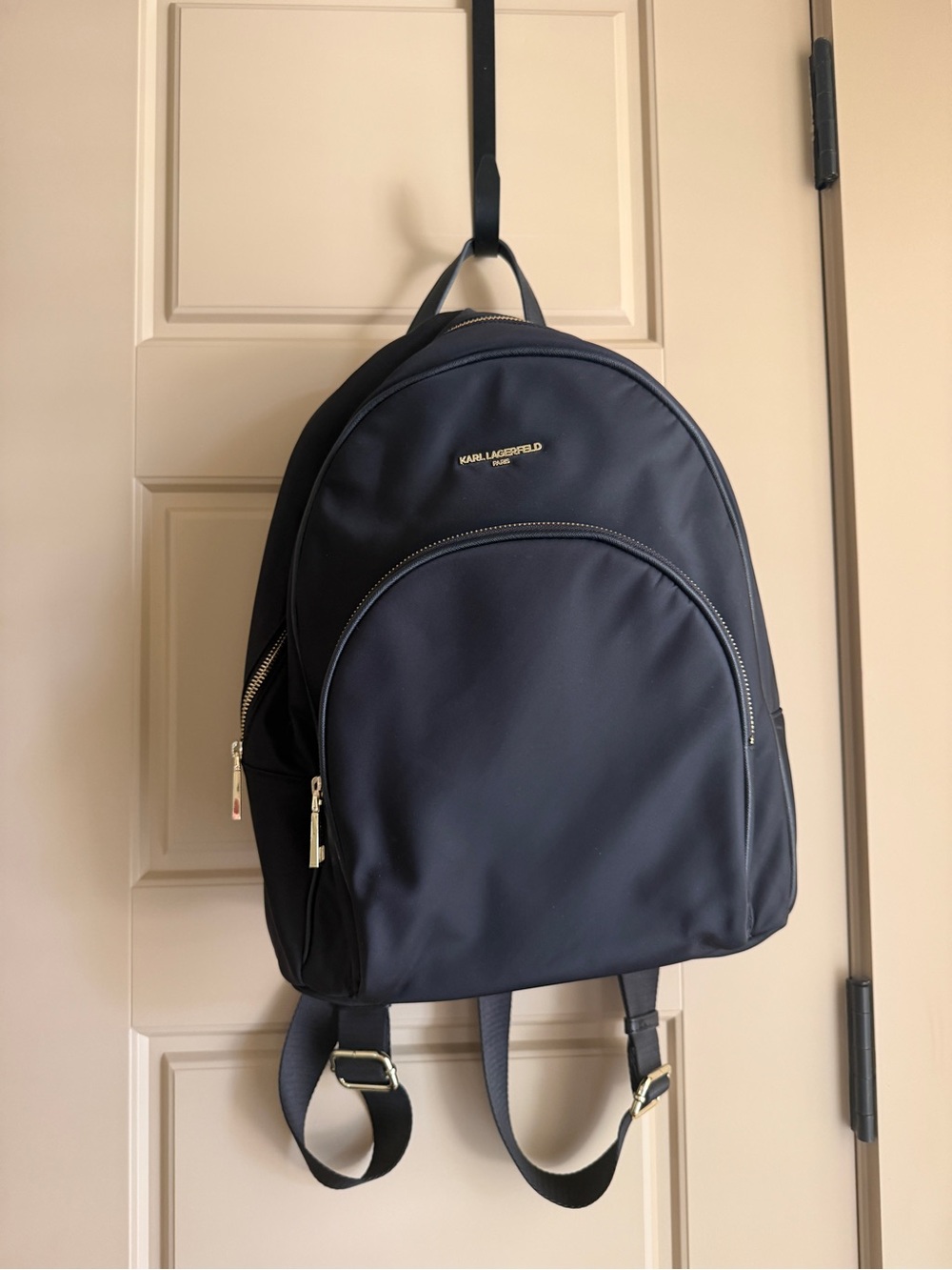 Karl Lagerfeld Black Nylon Backpack with Gold Hardware